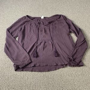 Others Follow Womens Blouse Top Size‎ XS Purple Embroidered Tasseled Neck
